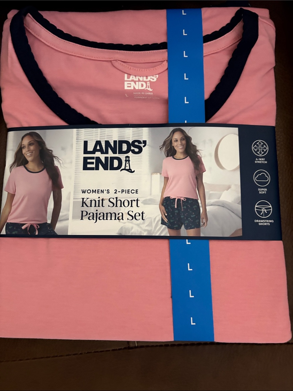 Lands' End Women's Short Sleeve Knit Pajama Sets in Yellow, Blue, Pink - Picture 2 of 8